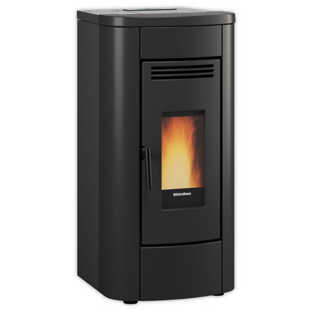 Extraflame Pelletofen KLAUDIA PLUS 5.0 EVO in Schwarz mit schwarzer Front, Sichtfenster mit heller Flamme | Klimaworld.com
