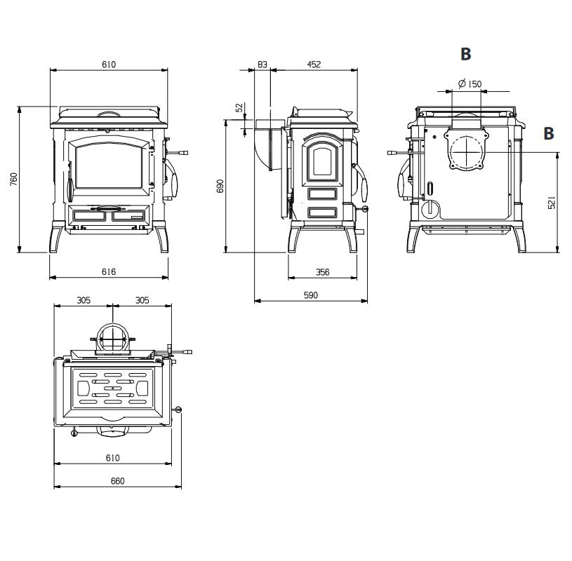 La Nordica Kaminofen Holzofen ISETTA CON CERCHI.16 Maßzeichnung | Klimaworld.com