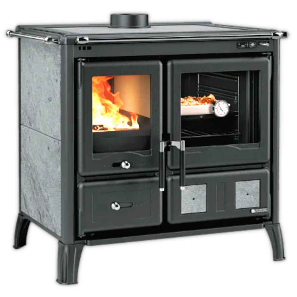 La Nordica Kuechenofen GARDENIA.16 PETRA mit Korpus, Steinseiten, Feuer links und Backraum rechts | Klimaworld.com