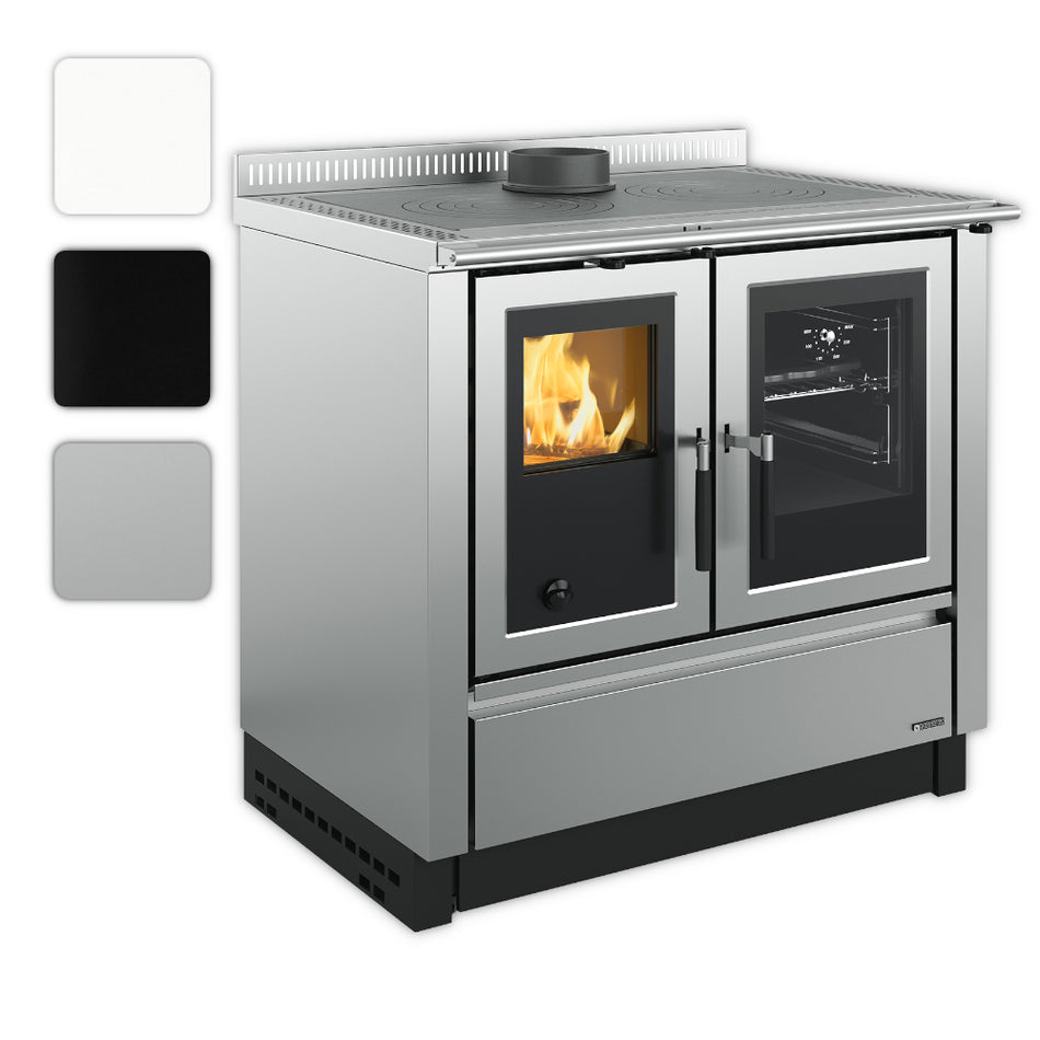 Farbwahlbild: La Nordica Kuechenofen Venezia in Grau mit Sichtfenster aufs Feuer und Backofen rechts | Klimaworld.com