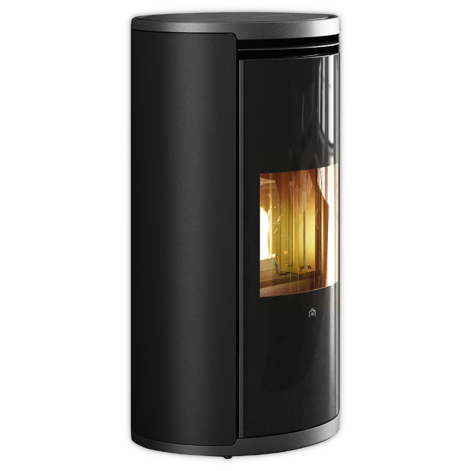 Runder Edilkamin Pelletofen EVIA 8 mit Stahlverkleidung in Schwarz, seitlich | Klimaworld.com