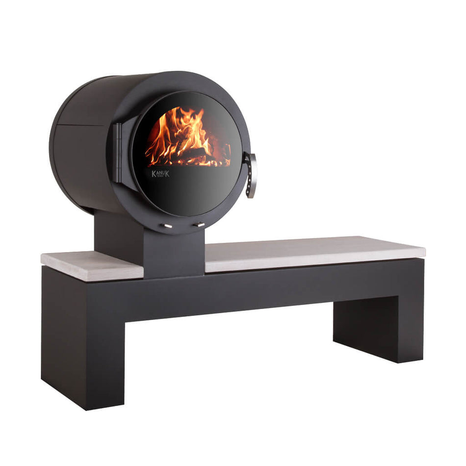 KANUK | Kaminofen Kanuk - Bank | Buchenholz / Weiß gestrahlt | 8 kW