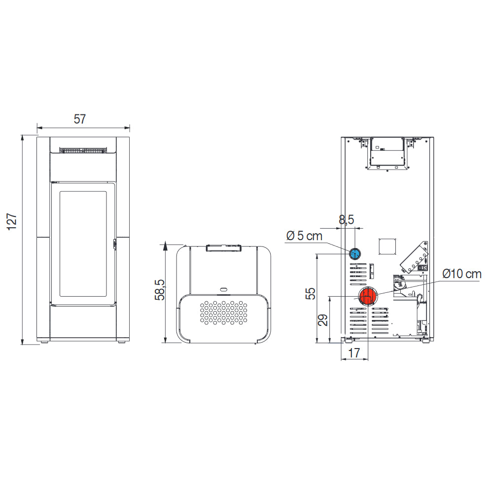 Edilkamin wasserfuehrender Pelletofen TERA H 30 EVO Masszeichnung | Klimaworld.com