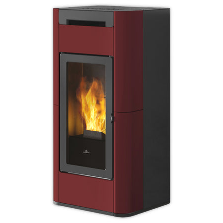 Rechteckiger wasserfuehrender Pelletofen TERA H 25 EVO mit bordeaux Verkleidung | Klimaworld.com