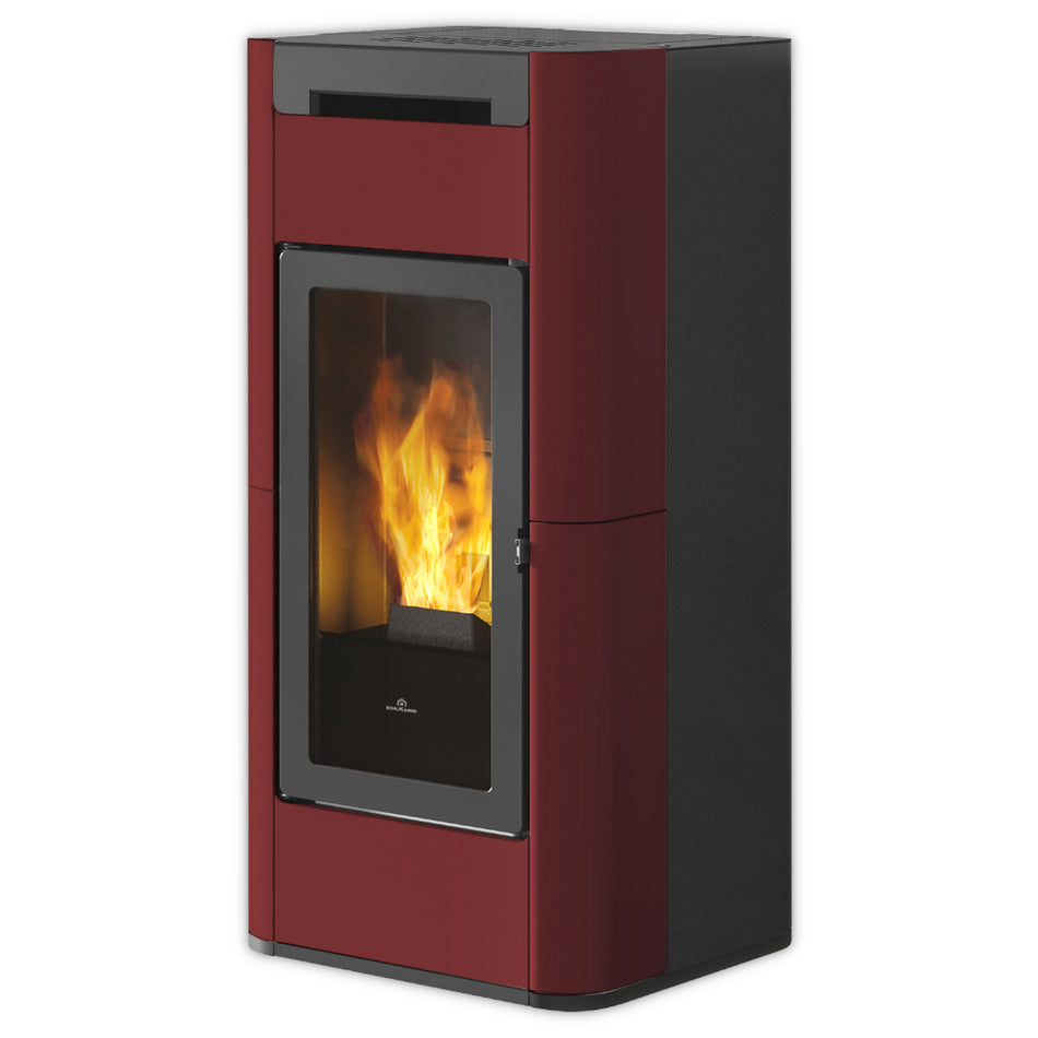 Rechteckiger wasserfuehrender Pelletofen TERA H 30 EVO mit bordeaux Verkleidung | Klimaworld.com