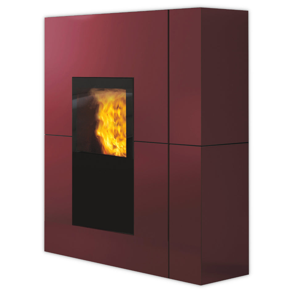 Rechteckiger Pelletofen Blade H 19 Evo von Edilkamin mit bordeaux Stahlverkleidung | klimaworld.com