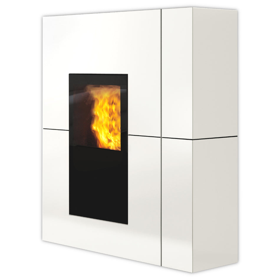 Rechteckiger Pelletofen Blade H 19 Evo von Edilkamin mit weisser Stahlverkleidung | klimaworld.com