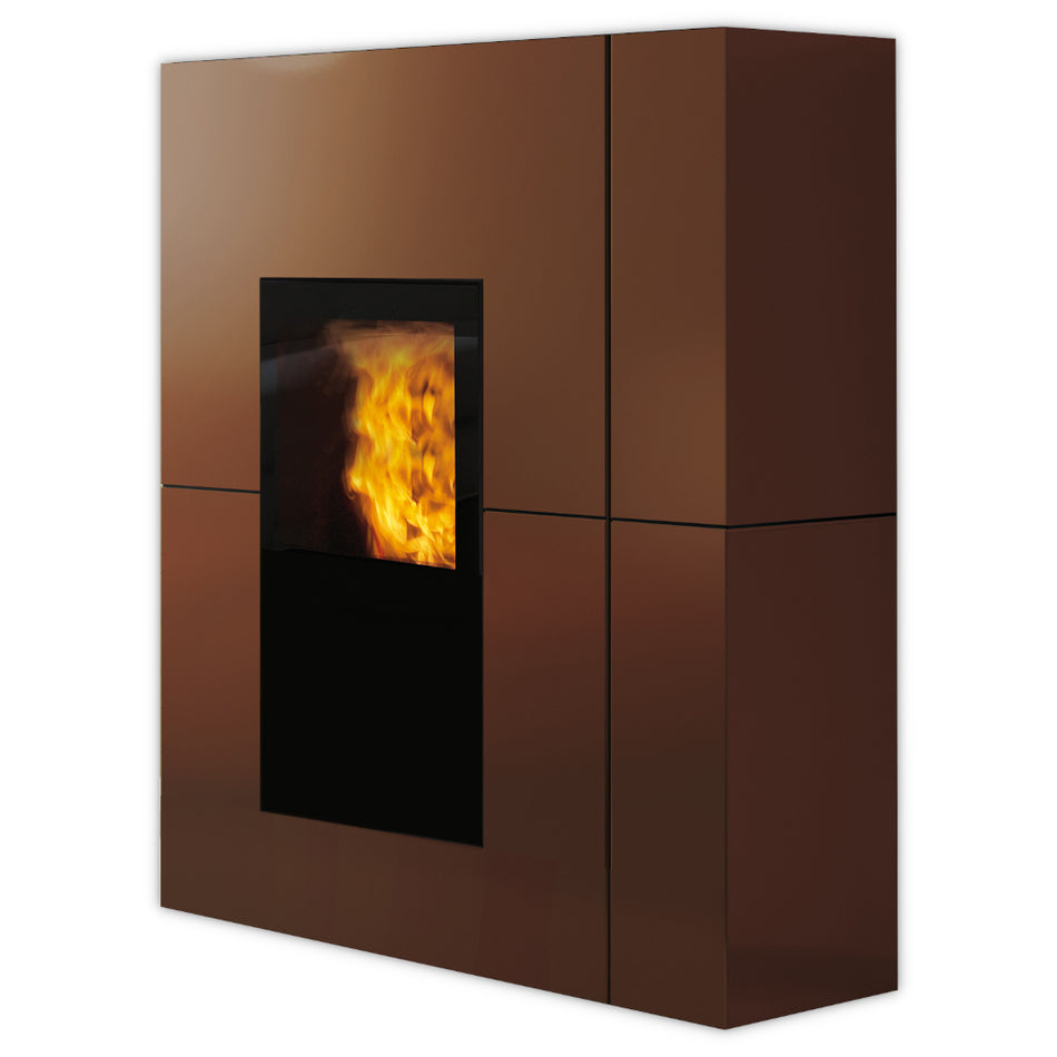 Rechteckiger Pelletofen Blade H 19 Evo von Edilkamin mit bronze Stahlverkleidung | klimaworld.com