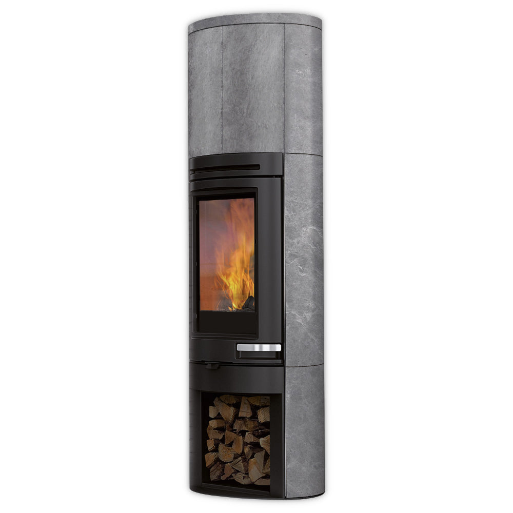 Edilkamin Kaminofen Tally S Int, Natursteinverkleidung mit Holzlagerfach und Flammenbild | klimaworld.com