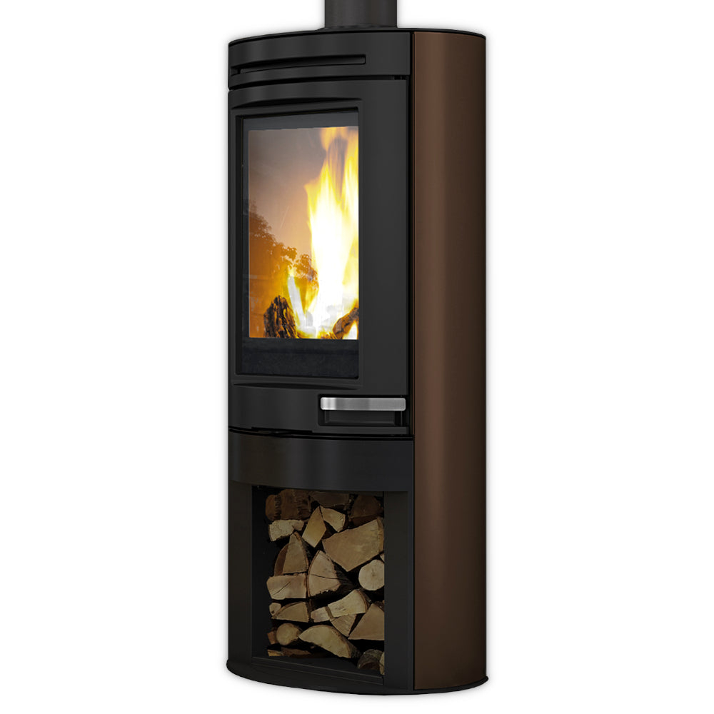 Edilkamin bronze Kaminofen Tally Int mit Holzlagerfach und Flammenbild | klimaworld.com