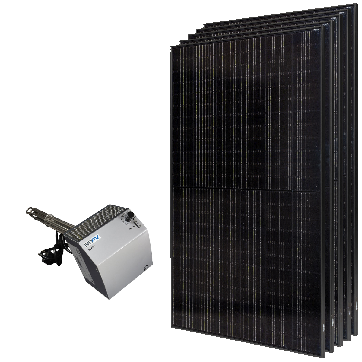 MYPV Basic Solar Set bestehend aus 5 schwarzen Trina Solarmodulen und dem DC ELWA Heizstab | klimaworld.com