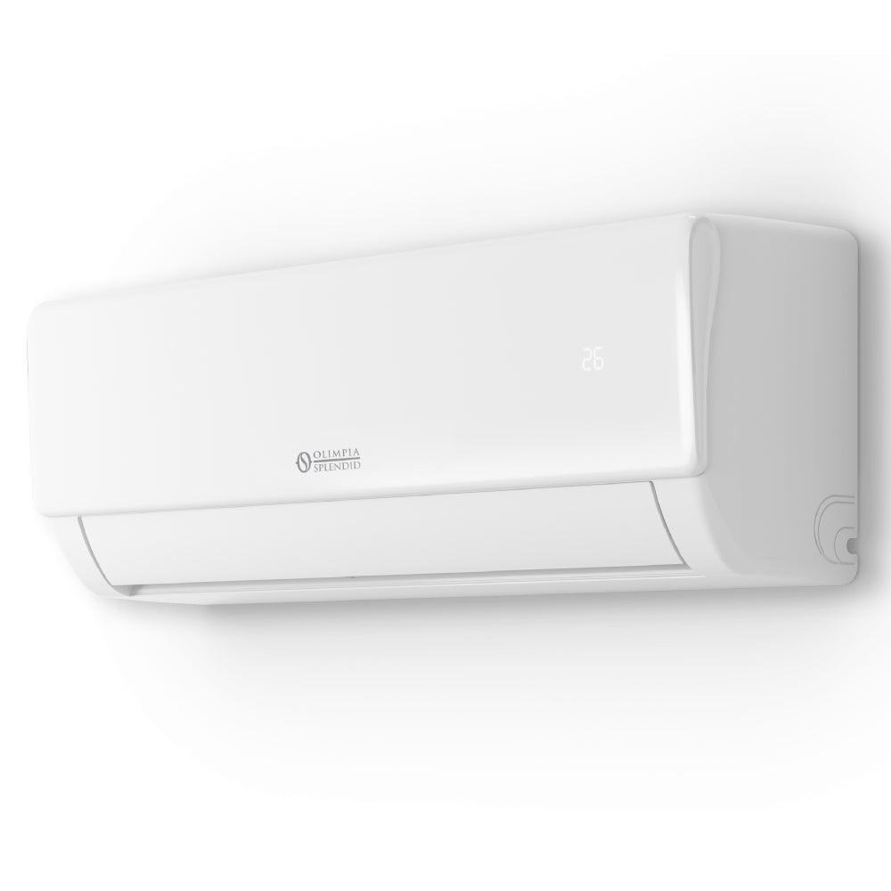 OLIMPIA SPLENDID Klimaanlage NEXYA S5 E INVERTER Wandgeraet in Weiss mit glatter Front und LED 26 Anzeige, seitlich dargestellt | Klimaworld.com