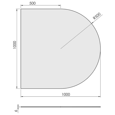 TermaTech | Bodenplatte Halbrund | 1000×1000×6 mm | Glas