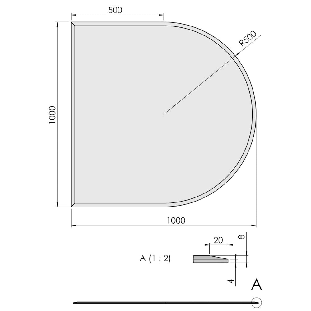 TermaTech | Glas-Bodenplatte | Halbkreis Facet | Größe wählbar