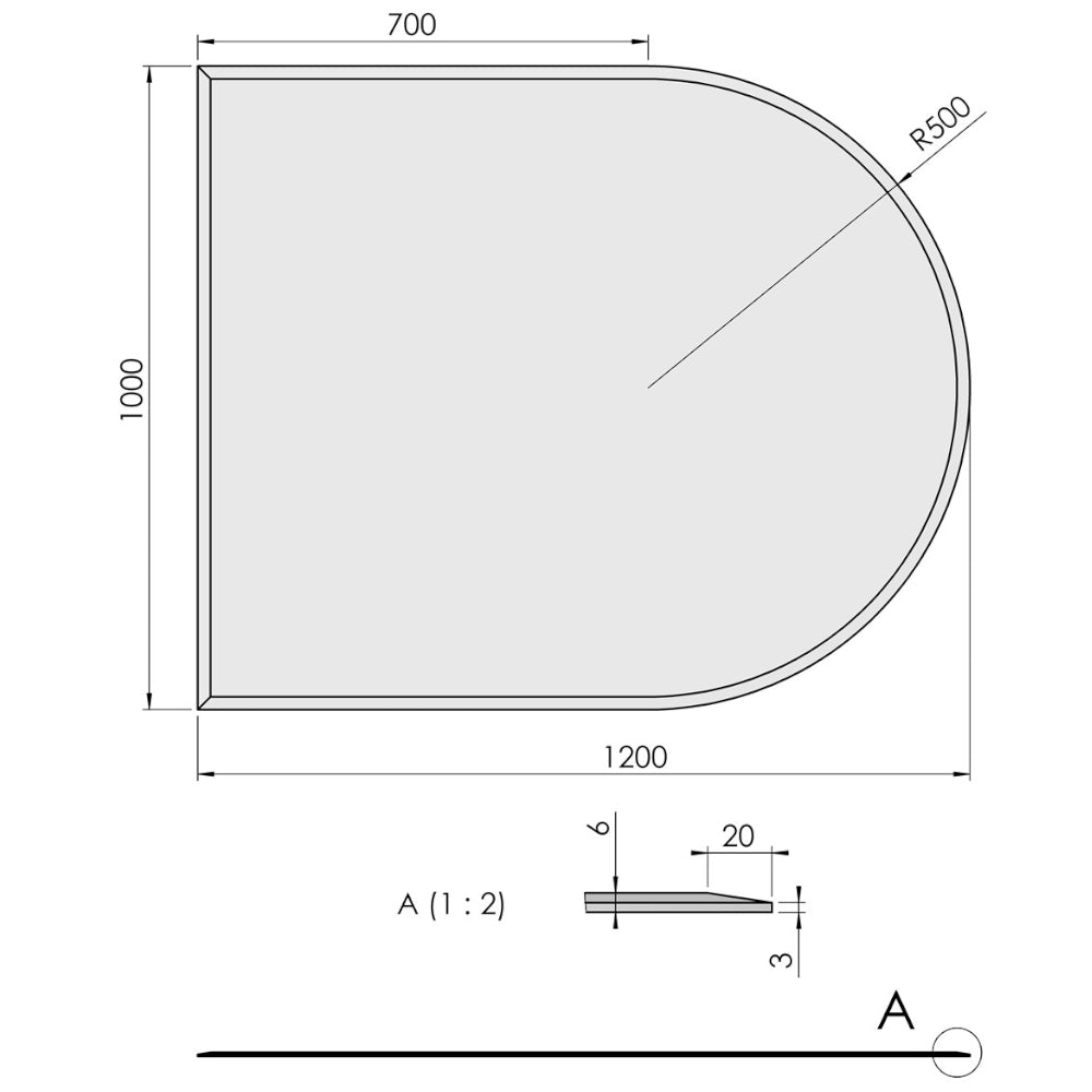 TermaTech | Glas-Bodenplatte | Halbkreis Facet | Größe wählbar