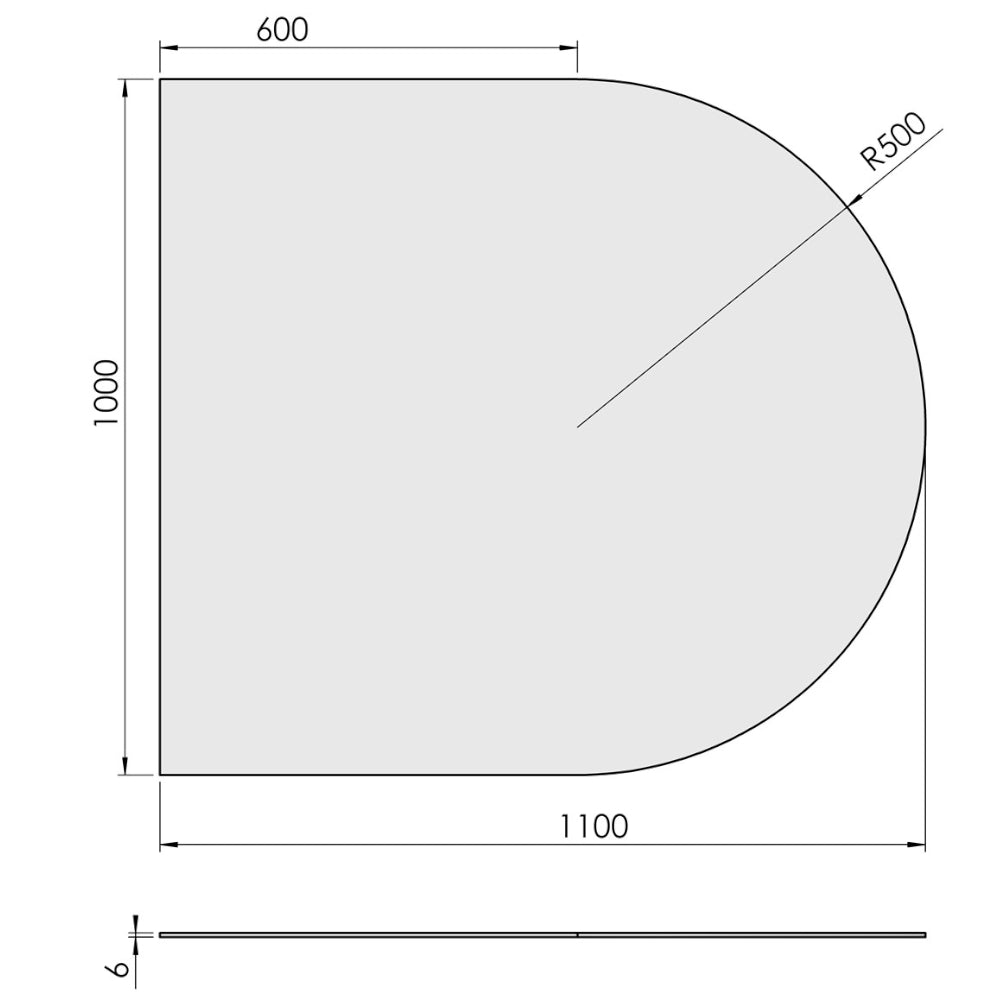 TermaTech | Bodenplatte Halbrund | 1000×1100×6 mm | Glas