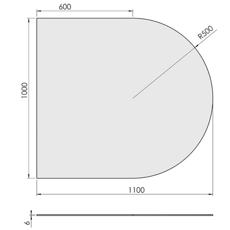 TermaTech | Bodenplatte Halbrund | 1000×1100×6 mm | Glas
