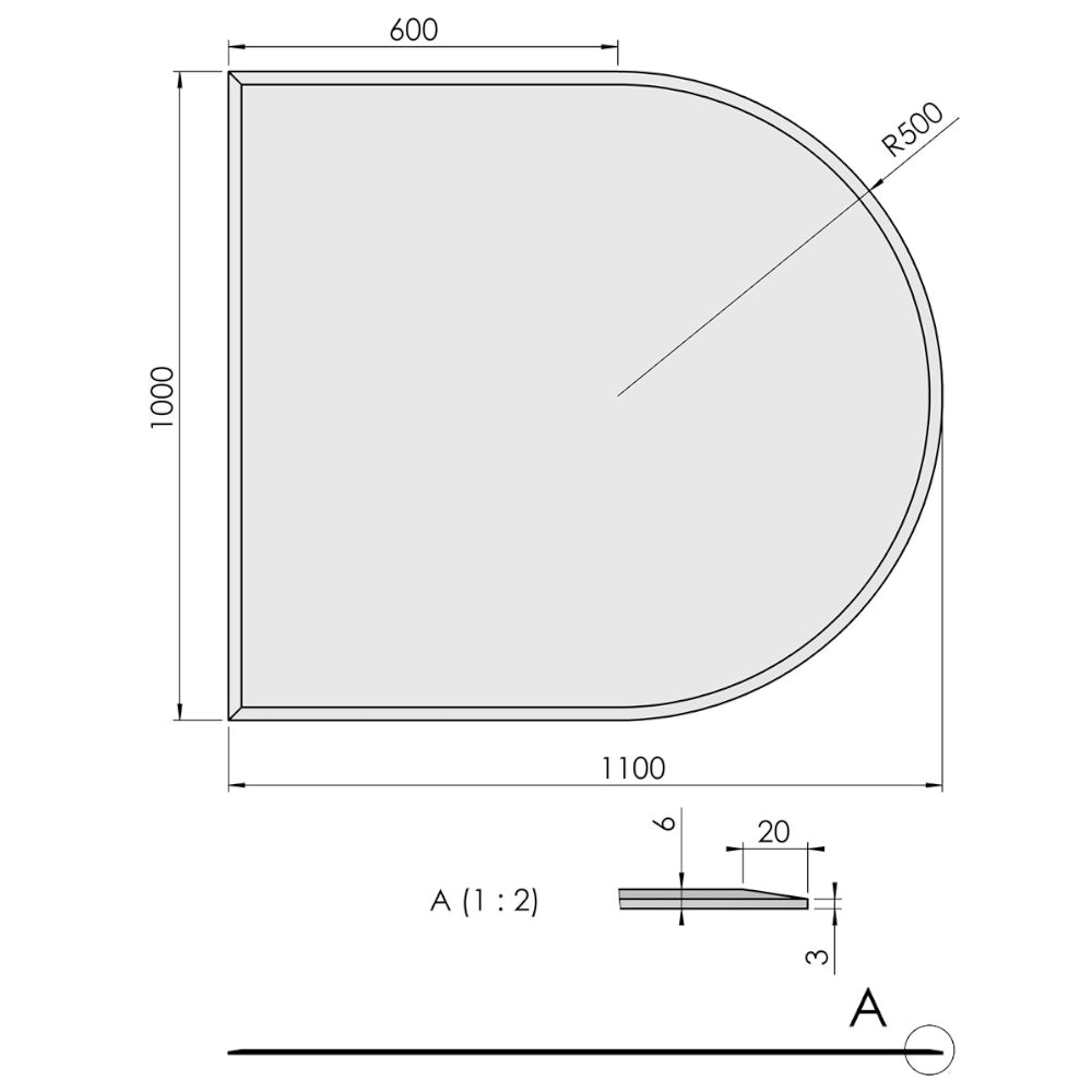 TermaTech | Glas-Bodenplatte | Halbkreis Facet | Größe wählbar