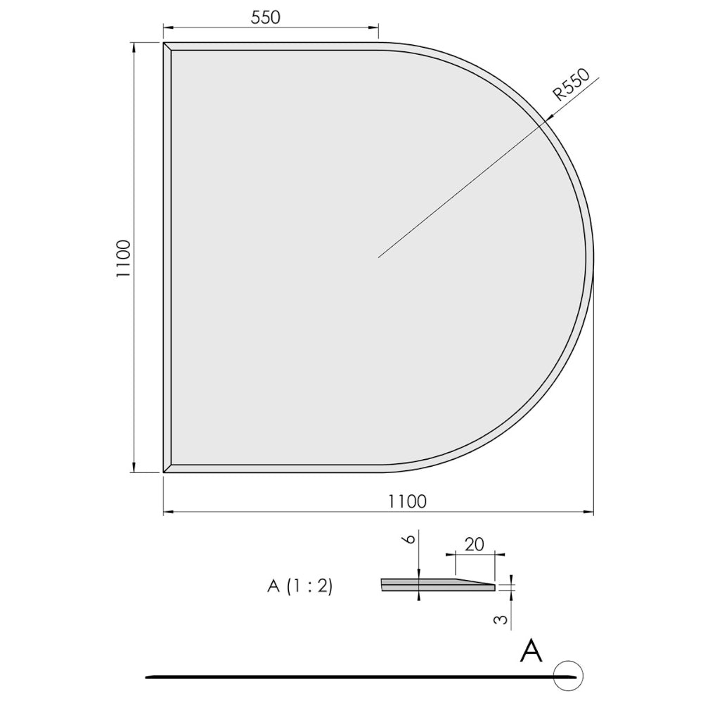 TermaTech | Glas-Bodenplatte | Halbkreis Facet | Größe wählbar
