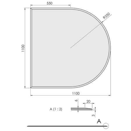 TermaTech | Glas-Bodenplatte | Halbkreis Facet | Größe wählbar