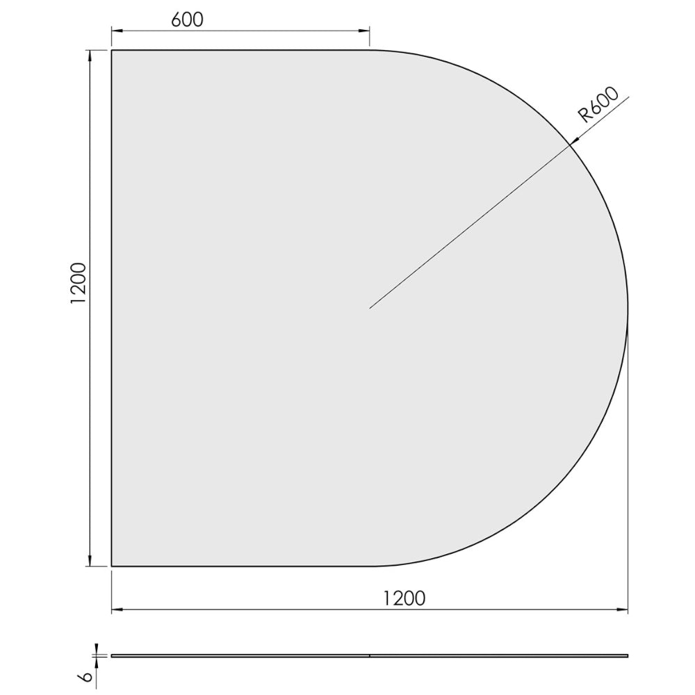 TermaTech | Bodenplatte Halbrund | 1200×1200×6 mm | Glas