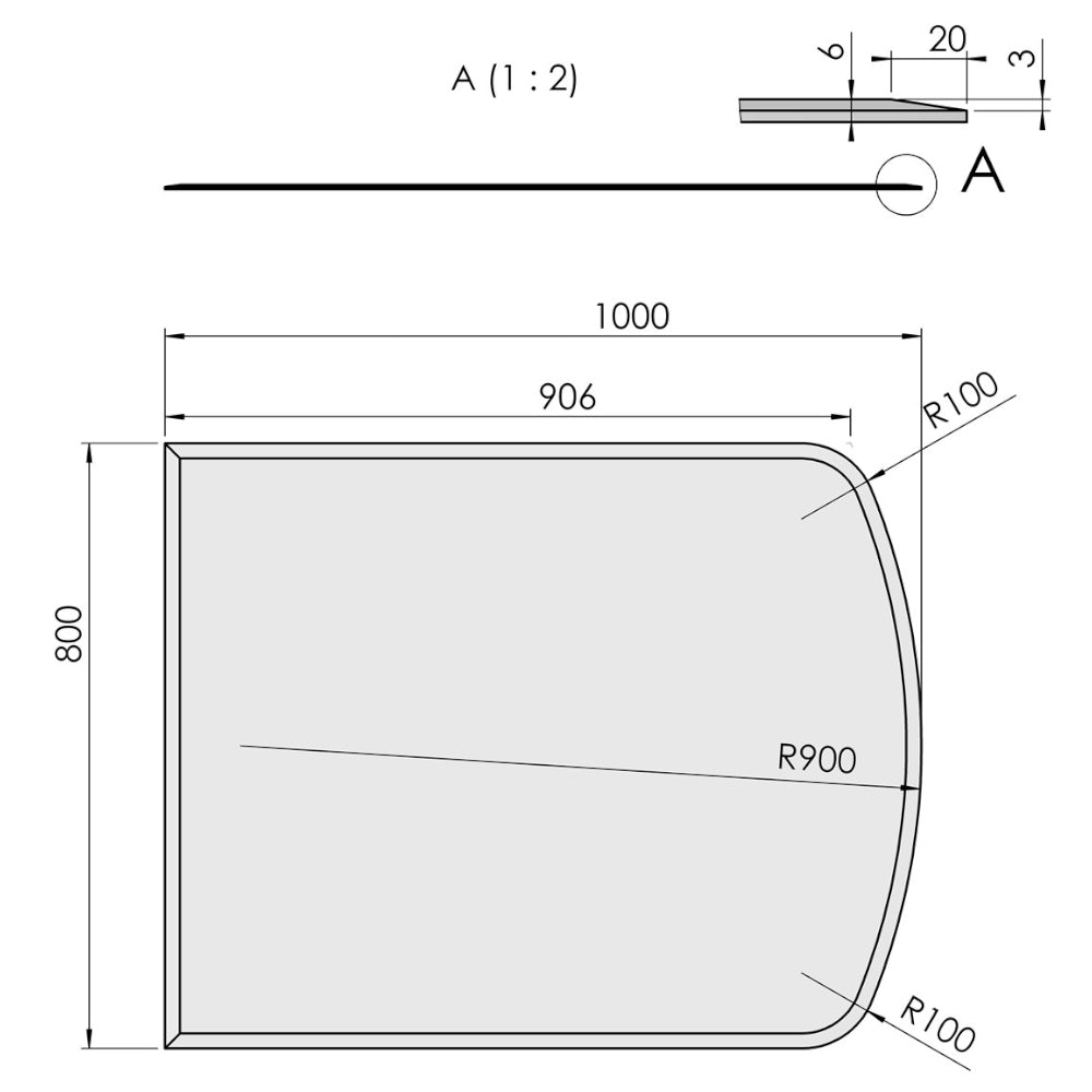 TermaTech | Bodenplatte Segmentbogen Facet | 800×1000×6 mm | Glas