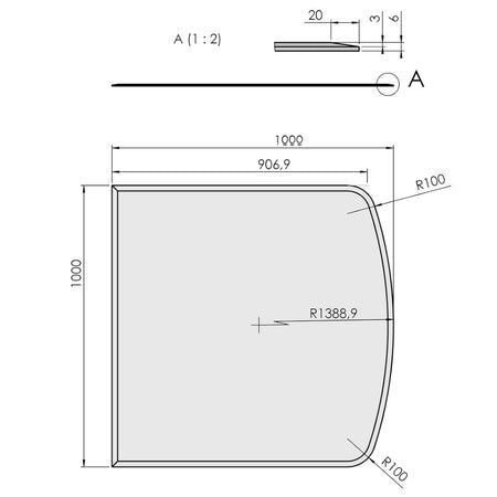 TermaTech | Bodenplatte Segmentbogen Facet | 1000×1000×6 mm | Glas