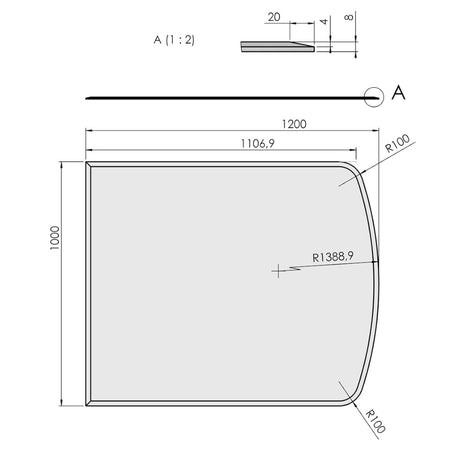 TermaTech | Bodenplatte Segmentbogen Facet | 1000×1200×8 mm | Glas