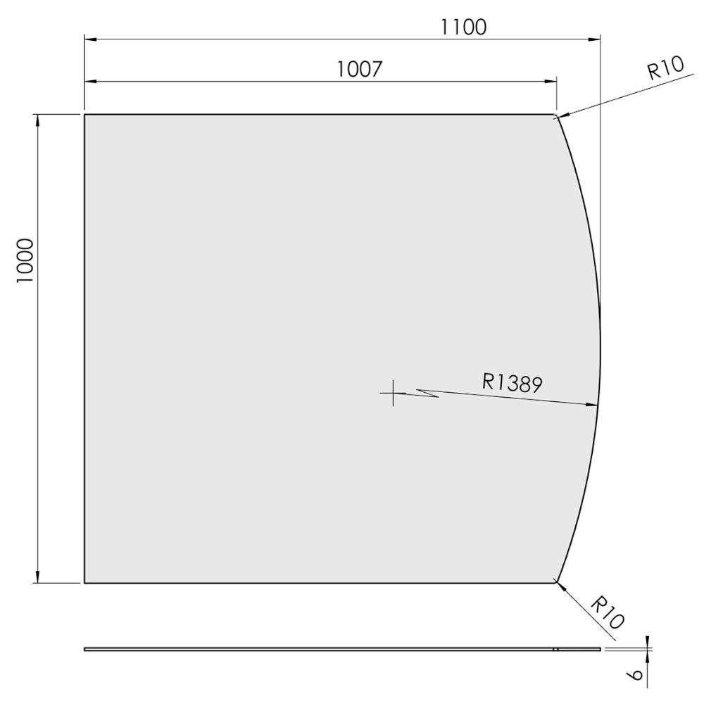 TermaTech | Bodenplatte Segmentbogen | 1000×1100×6 mm | Glas