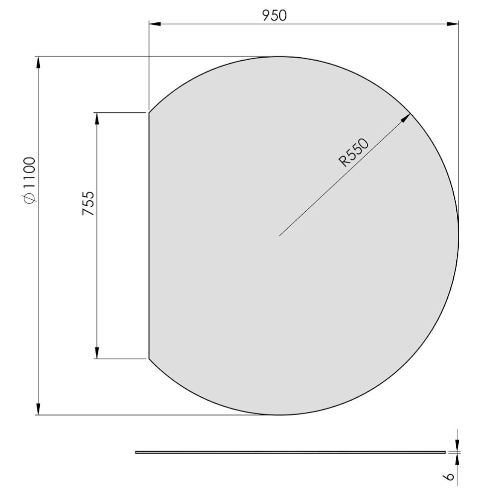 TermaTech | Bodenplatte Kreisabschnitt | 1100×950×6 mm | Glas