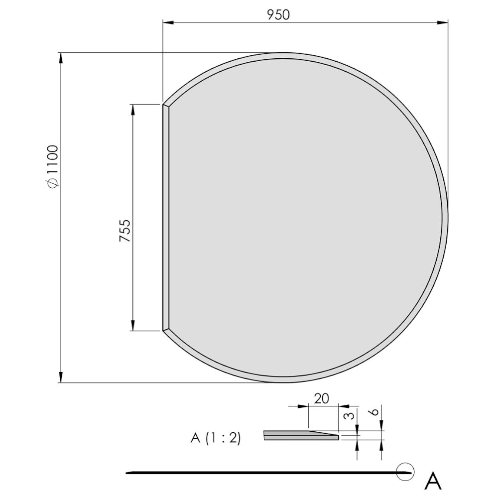 TermaTech | Glas-Bodenplatte | Kreisabschnitt Facet | Größe wählbar