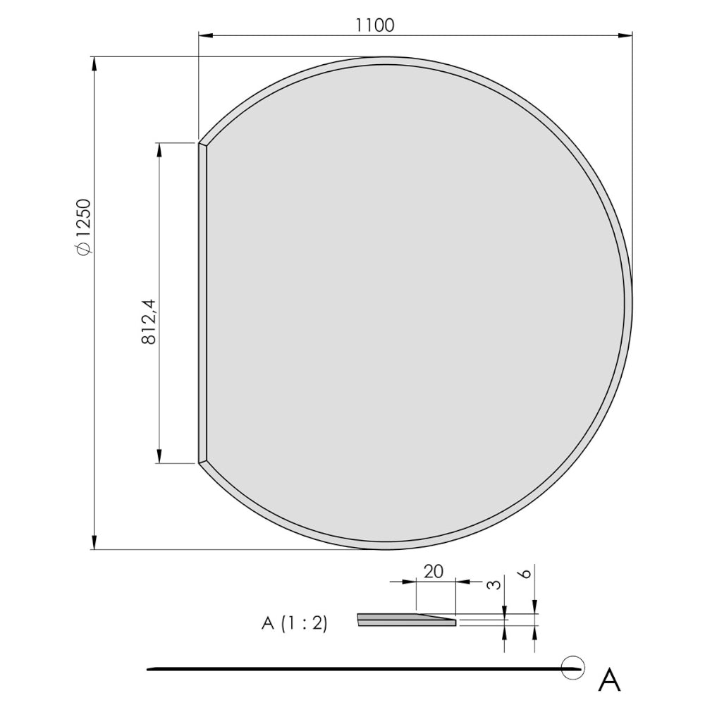 TermaTech | Bodenplatte Kreisabschnitt Facet | 1250×1100×6 mm | Glas