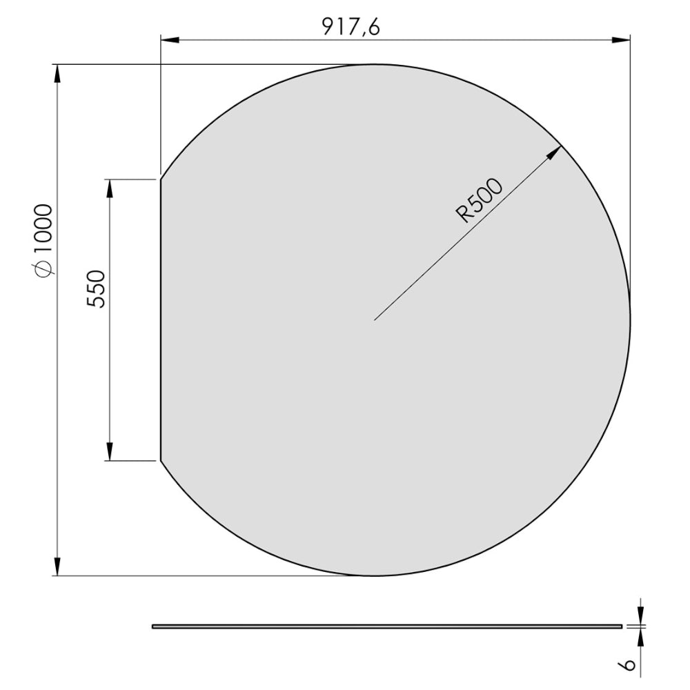 TermaTech | Bodenplatte Kreisabschnitt | 1000×917×6 mm | Glas