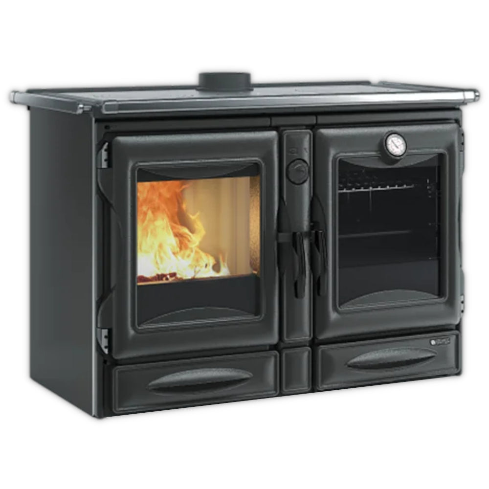 La Nordica Holzherd ALASKA.16 mit linker Feuerkammer hinter Glas und rechtem Backofen mit Thermometer | Klimaworld.com