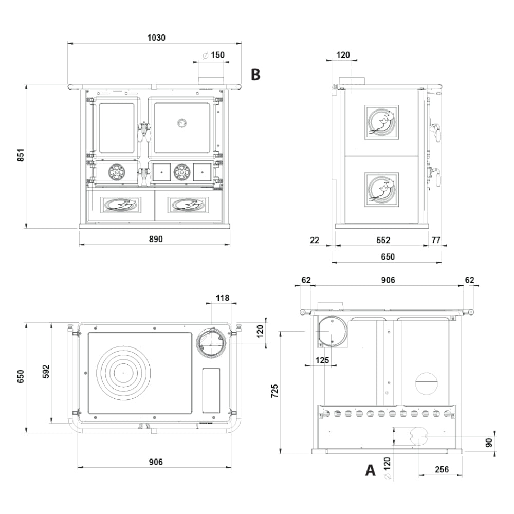 La Nordica Küchenherd Rosa.16 Ceramica Masszeichnung | Klimaworld.com
