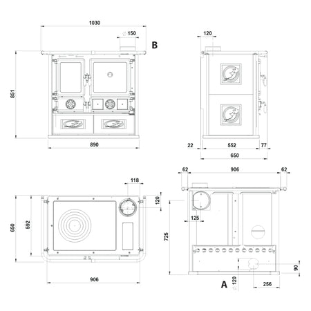 La Nordica Küchenherd Rosa.16 Ceramica Masszeichnung | Klimaworld.com