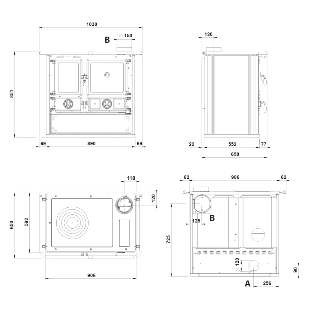 La Nordica Holzherd Küchenofen Rosa.16 Stahl Masszeichnung | Klimaworld.com