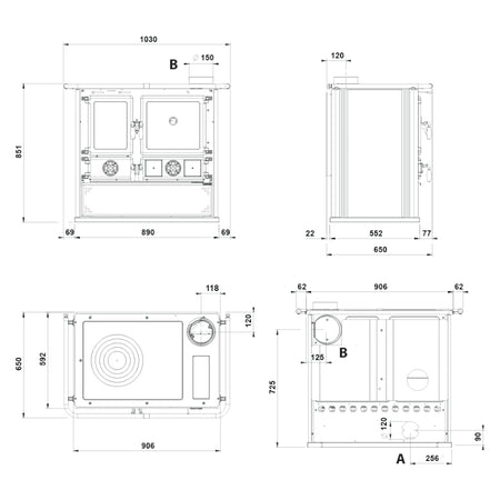 La Nordica Holzherd Küchenofen Rosa.16 Stahl Masszeichnung | Klimaworld.com