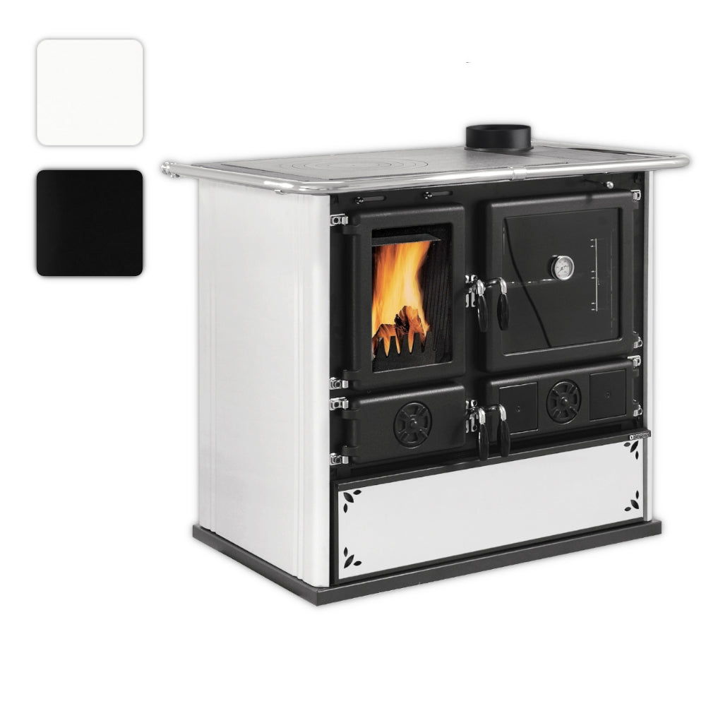 Farbwahlbild: La Nordica Holzherd Kuechenofen Rosa.16 STEEL, weisse Seiten, schwarze Front mit Sichtfenster | Klimaworld.com