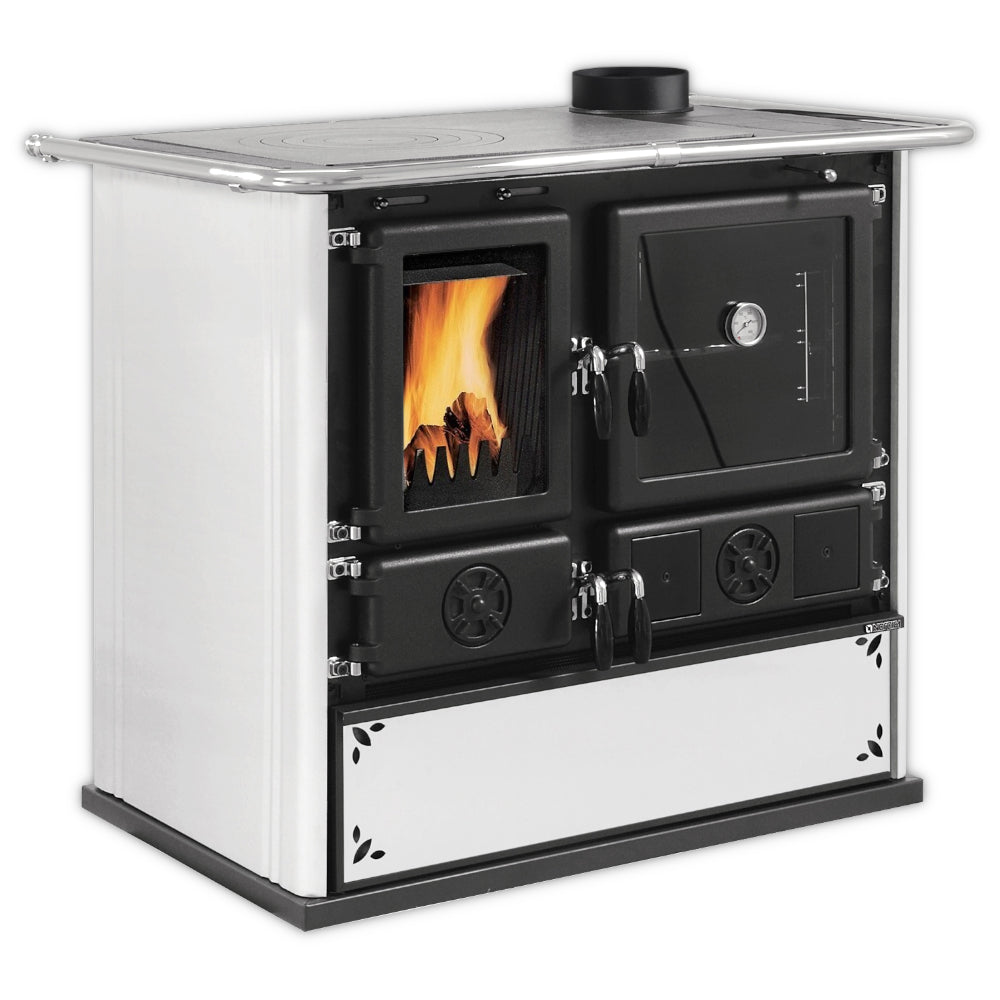La Nordica Holzherd Kuechenofen Rosa.16 STEEL, weisse Seiten, schwarze Front mit Sichtfenster | Klimaworld.com