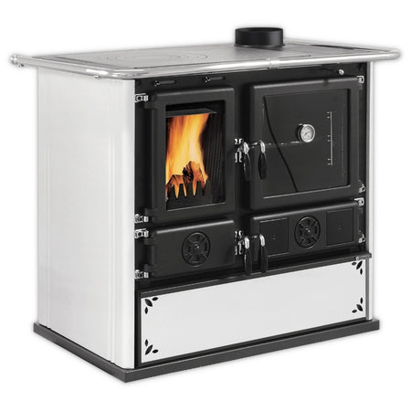 La Nordica Holzherd Kuechenofen Rosa.16 STEEL, weisse Seiten, schwarze Front mit Sichtfenster | Klimaworld.com