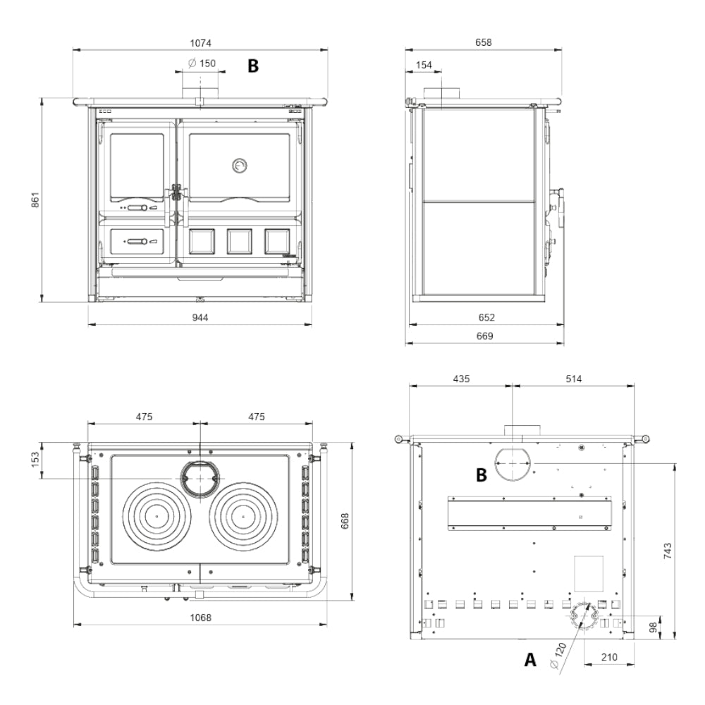 La Nordica Kuechenofen Rosa.16 XXL Naturstein Masszeichnung | Klimaworld.com