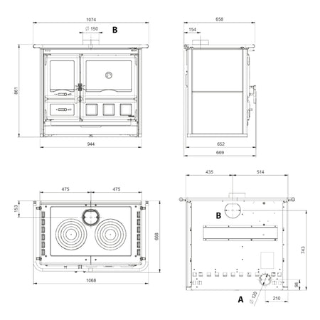 La Nordica Kuechenofen Rosa.16 XXL Naturstein Masszeichnung | Klimaworld.com