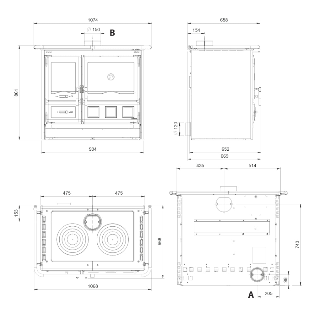La Nordica Kuechenofen Rosa.16 XXL Stahl Masszeichnung | Klimaworld.com