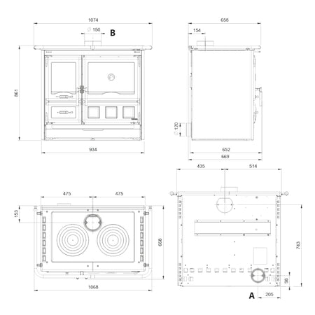 La Nordica Kuechenofen Rosa.16 XXL Stahl Masszeichnung | Klimaworld.com