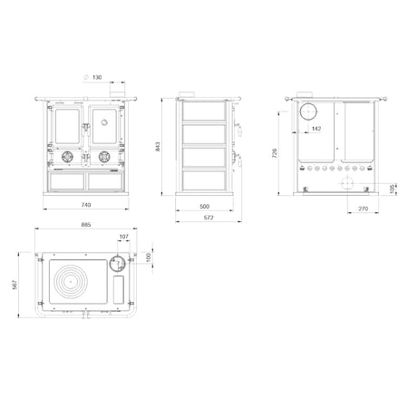 La Nordica Kuechenofen ROSETTA.16 Naturstein Masszeichnung | Klimaworld.com