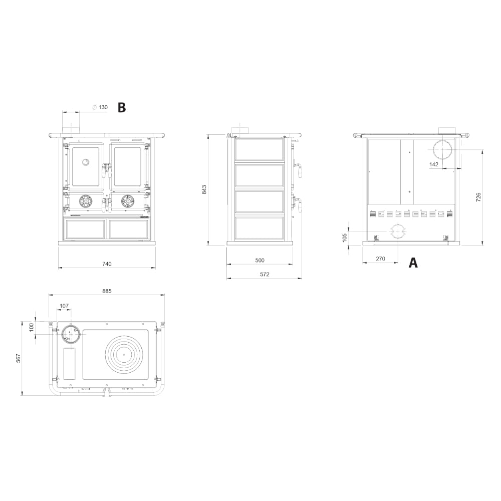 La Nordica Kuechenofen ROSETTA SX.16 Naturstein Masszeichnung | Klimaworld.com