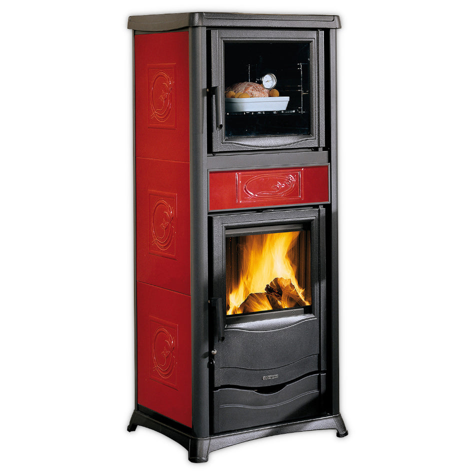 Rosella Plus Forno.16 Ceramica mit roter Keramik, Backfach mit Brot und brennender Feuerkammer | Klimaworld.com