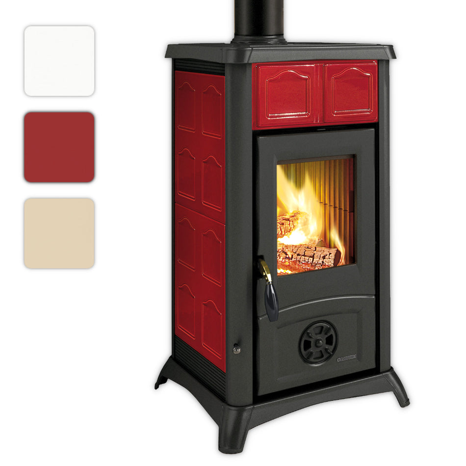 La Nordica Kaminofen GEMMA LEAN Farbwahl, Seitenansicht Flammenbild | klimaworld.com