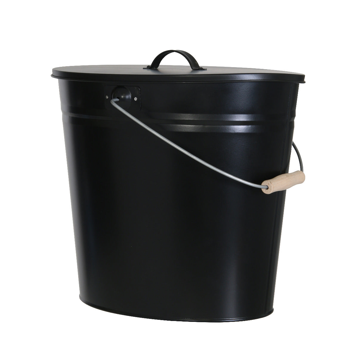 Kohleneimer | Ascheeimer | oval | schwarz | 24 Liter | mit Deckel | Klimaworld.com